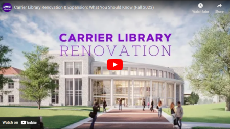 screenshot preview of new Carrier Library overlaid with text that says Carrier Library Renovation