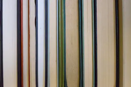 Close up of shelved books