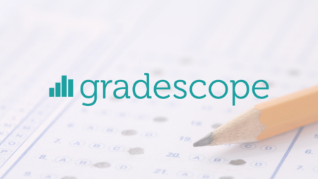 gradescope logo over a photo of a pencil filling in a bubble sheet