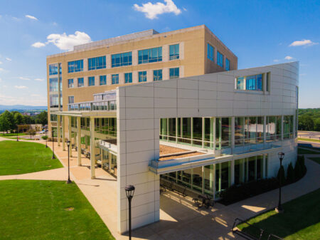 aerial photo of rose library at jmu